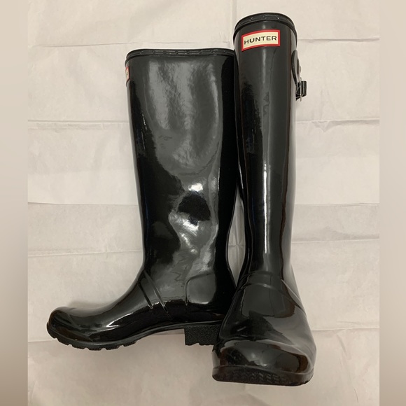 Hunter Original Tour Gloss Rain Boot - Black Sz 7 - Picture 5 of 12
